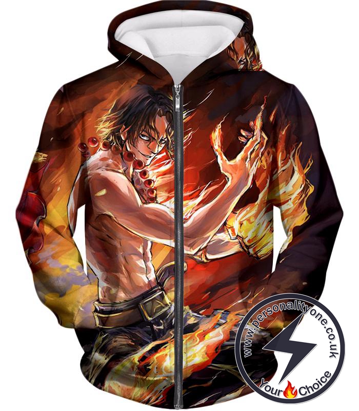 One Piece Awesome Pirate Portgas D Ace Action Fan Art Cool Zip Up Hoodie